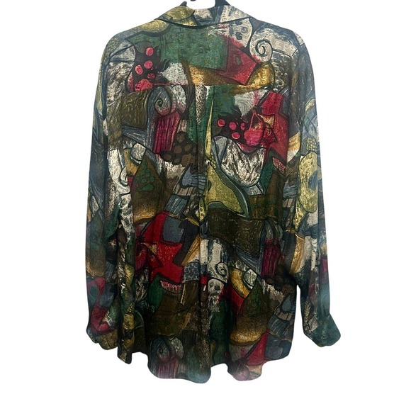 Vintage Goouch Abstract Art Short Sleeve Button Up Shirt Mens XL Multicolor Silk - Picture 2 of 15